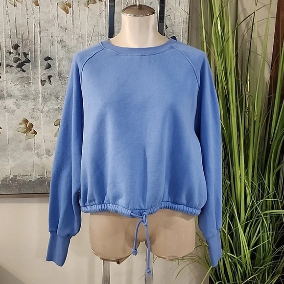 H&M Oversized Cropped Drawstring Sweatshirt Periwinkle Blue Women’s Size XL - Picture 1 of 9